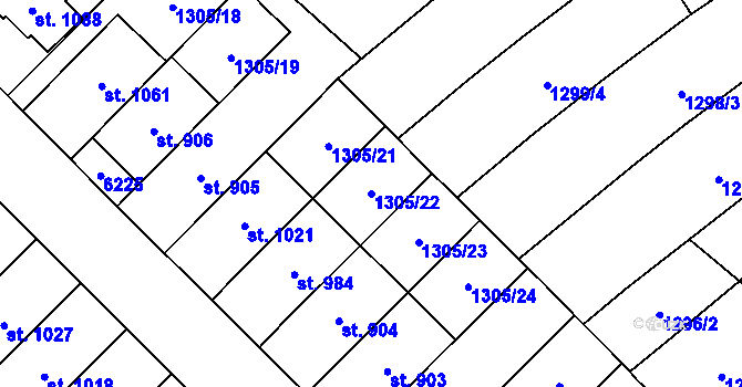 Parcela st. 1305/22 v KÚ Tvarožná Lhota, Katastrální mapa