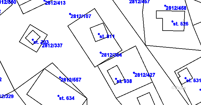Parcela st. 2812/364 v KÚ Tvarožná Lhota, Katastrální mapa