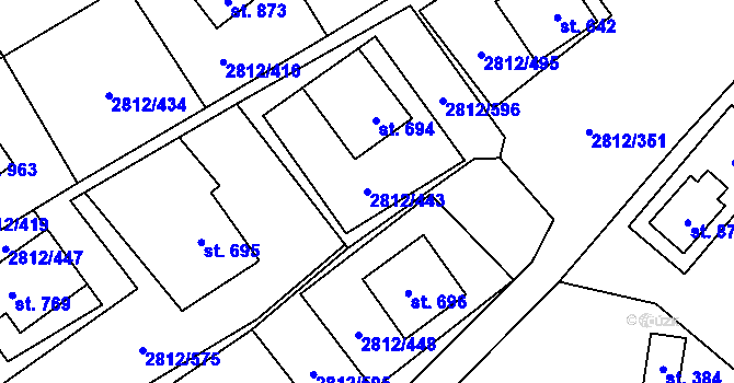 Parcela st. 2812/443 v KÚ Tvarožná Lhota, Katastrální mapa