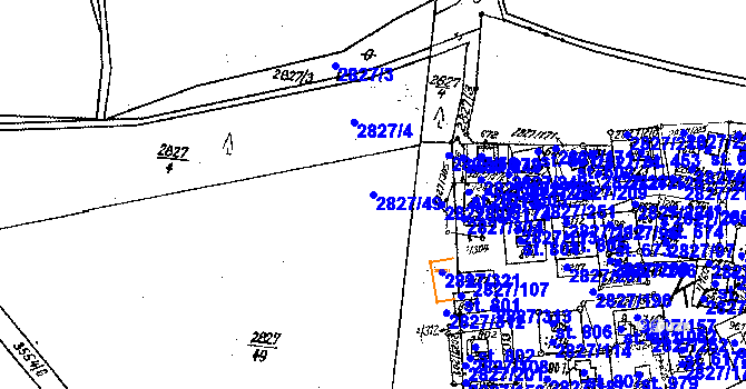 Parcela st. 2827/49 v KÚ Tvarožná Lhota, Katastrální mapa