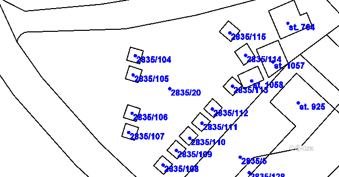 Parcela st. 2835/20 v KÚ Tvarožná Lhota, Katastrální mapa