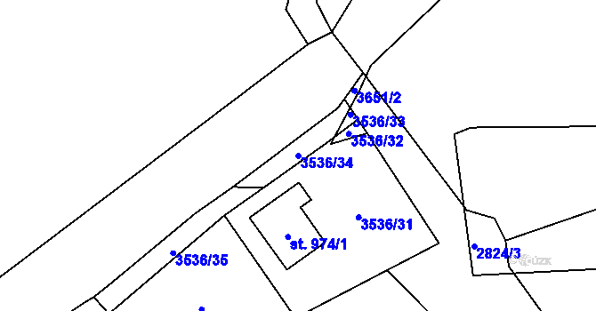 Parcela st. 3536/34 v KÚ Tvarožná Lhota, Katastrální mapa