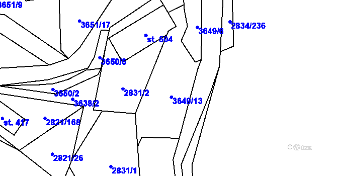 Parcela st. 3649/9 v KÚ Tvarožná Lhota, Katastrální mapa