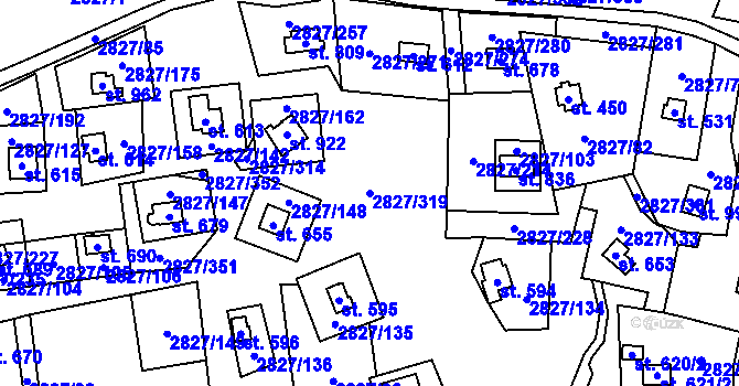 Parcela st. 2827/319 v KÚ Tvarožná Lhota, Katastrální mapa