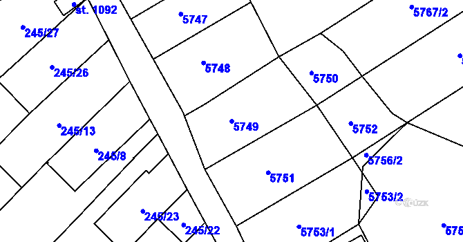 Parcela st. 5749 v KÚ Tvarožná Lhota, Katastrální mapa