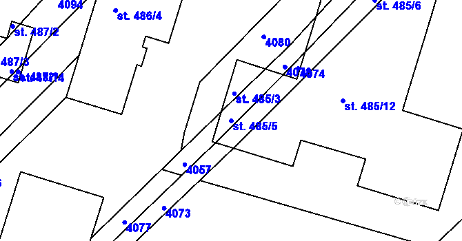 Parcela st. 485/5 v KÚ Tvarožná Lhota, Katastrální mapa