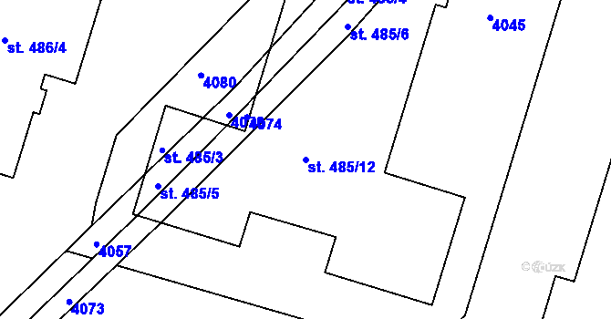 Parcela st. 485/12 v KÚ Tvarožná Lhota, Katastrální mapa