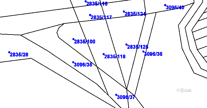 Parcela st. 2835/118 v KÚ Tvarožná Lhota, Katastrální mapa