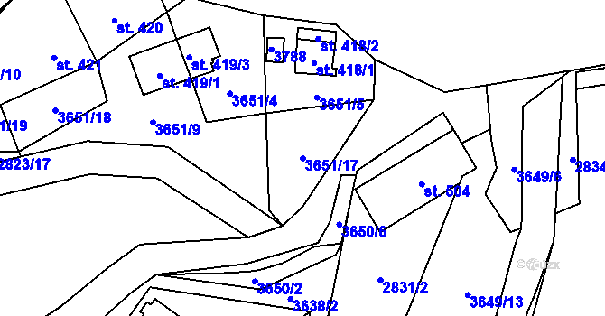 Parcela st. 3651/17 v KÚ Tvarožná Lhota, Katastrální mapa