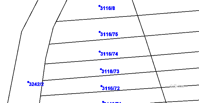 Parcela st. 3116/74 v KÚ Tvarožná Lhota, Katastrální mapa