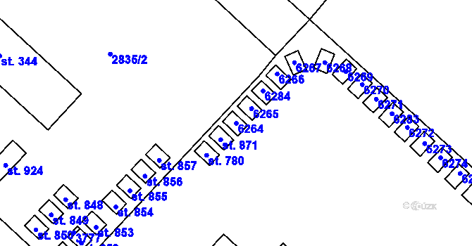 Parcela st. 6264 v KÚ Tvarožná Lhota, Katastrální mapa