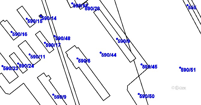 Parcela st. 590/44 v KÚ Tvorovice, Katastrální mapa
