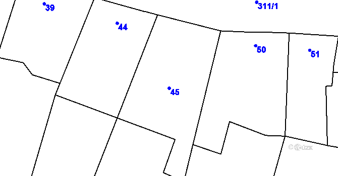 Parcela st. 45 v KÚ Tvorovice, Katastrální mapa