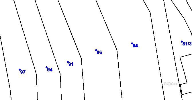 Parcela st. 86 v KÚ Tvorovice, Katastrální mapa