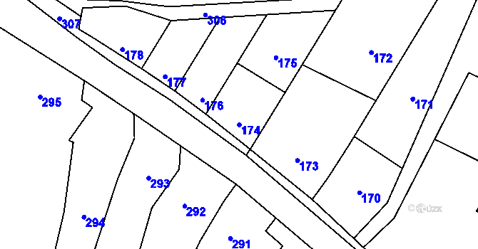 Parcela st. 174 v KÚ Tvorovice, Katastrální mapa