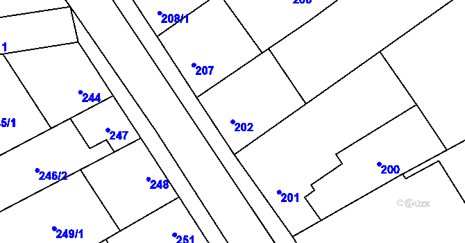 Parcela st. 202 v KÚ Tvorovice, Katastrální mapa
