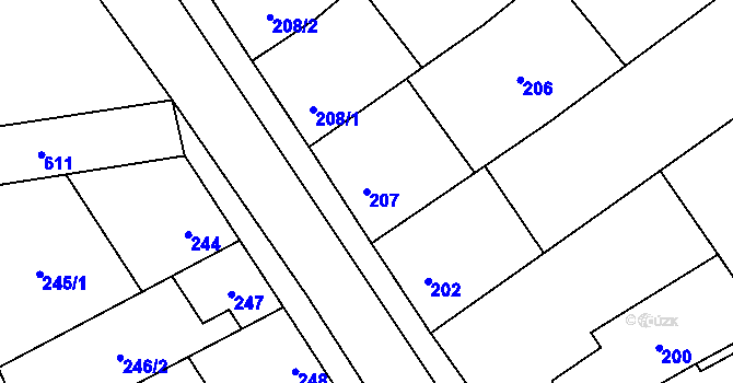 Parcela st. 207 v KÚ Tvorovice, Katastrální mapa