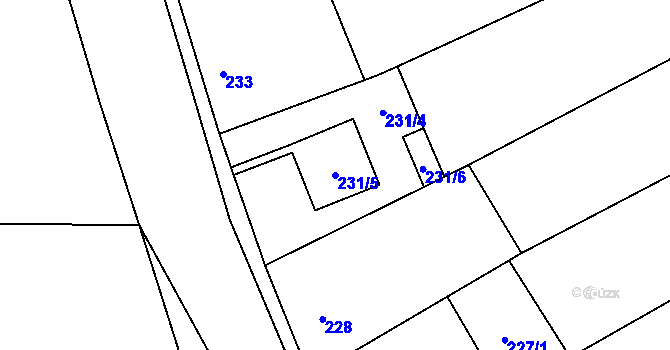 Parcela st. 231/5 v KÚ Tvorovice, Katastrální mapa