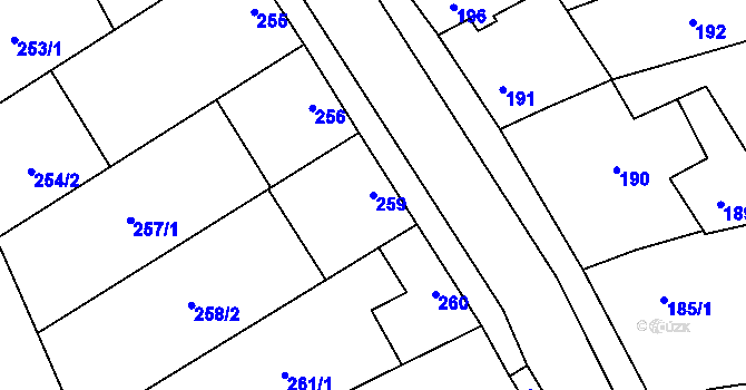 Parcela st. 259 v KÚ Tvorovice, Katastrální mapa