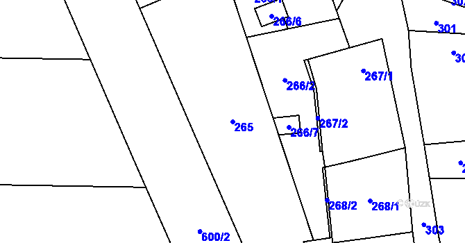Parcela st. 265 v KÚ Tvorovice, Katastrální mapa