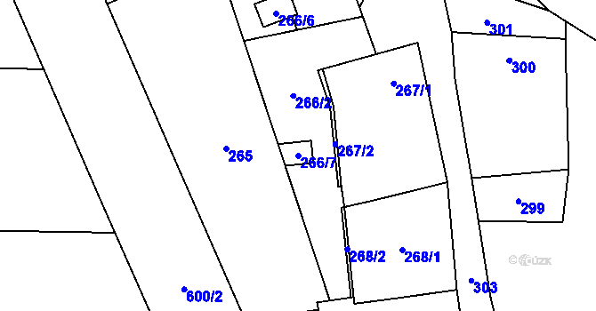 Parcela st. 266/7 v KÚ Tvorovice, Katastrální mapa