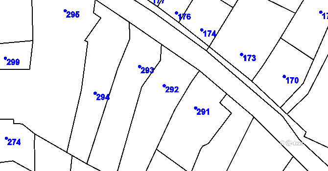 Parcela st. 292 v KÚ Tvorovice, Katastrální mapa