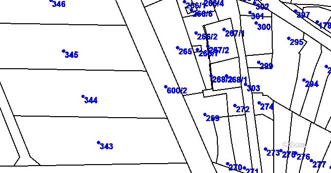 Parcela st. 600/2 v KÚ Tvorovice, Katastrální mapa