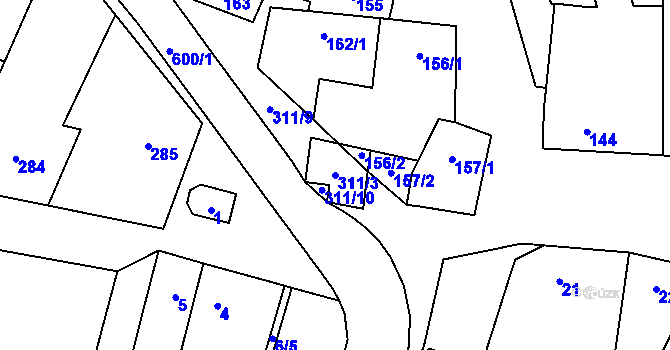 Parcela st. 311/3 v KÚ Tvorovice, Katastrální mapa