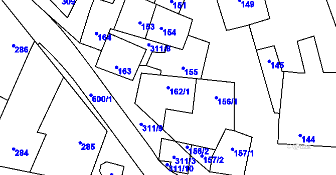 Parcela st. 162/1 v KÚ Tvorovice, Katastrální mapa