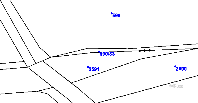 Parcela st. 590/33 v KÚ Tvorovice, Katastrální mapa