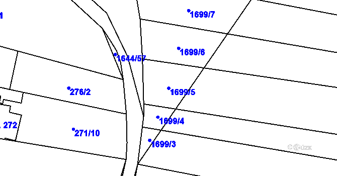 Parcela st. 1699/5 v KÚ Tvořihráz, Katastrální mapa