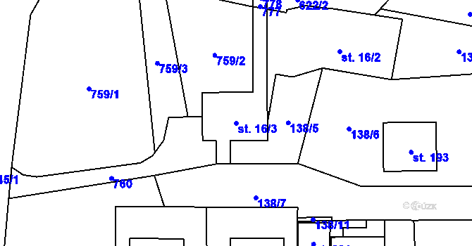 Parcela st. 16/3 v KÚ Tvrdkov, Katastrální mapa