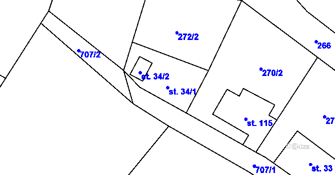 Parcela st. 34/1 v KÚ Tvrdkov, Katastrální mapa