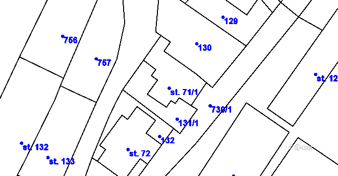 Parcela st. 71/1 v KÚ Tvrdkov, Katastrální mapa