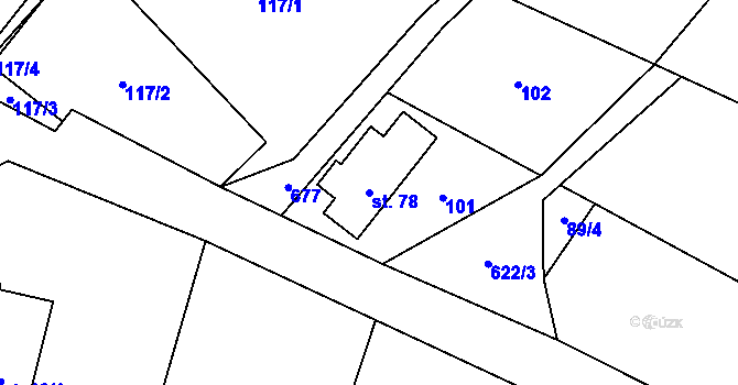 Parcela st. 78 v KÚ Tvrdkov, Katastrální mapa