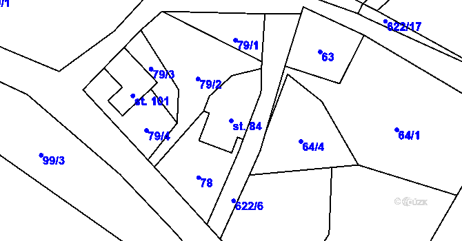 Parcela st. 84 v KÚ Tvrdkov, Katastrální mapa