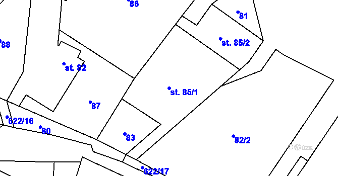 Parcela st. 85/1 v KÚ Tvrdkov, Katastrální mapa