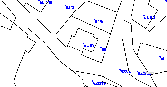 Parcela st. 88 v KÚ Tvrdkov, Katastrální mapa
