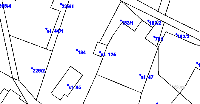 Parcela st. 125 v KÚ Tvrdkov, Katastrální mapa