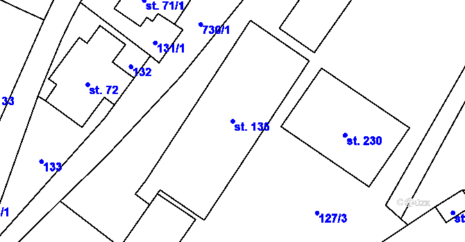 Parcela st. 135 v KÚ Tvrdkov, Katastrální mapa