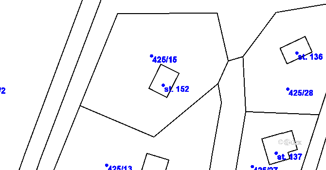 Parcela st. 152 v KÚ Tvrdkov, Katastrální mapa