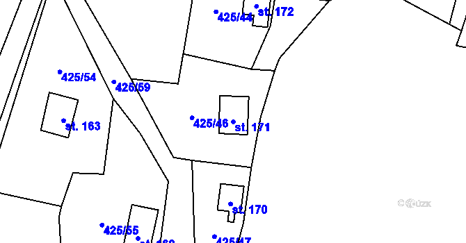 Parcela st. 171 v KÚ Tvrdkov, Katastrální mapa