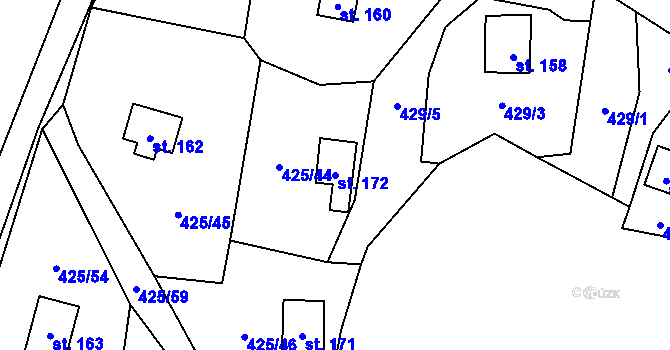 Parcela st. 172 v KÚ Tvrdkov, Katastrální mapa