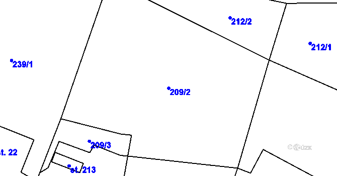 Parcela st. 209/2 v KÚ Tvrdkov, Katastrální mapa