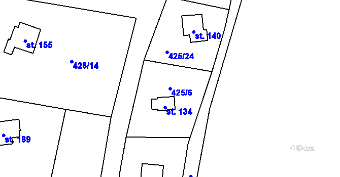 Parcela st. 425/6 v KÚ Tvrdkov, Katastrální mapa
