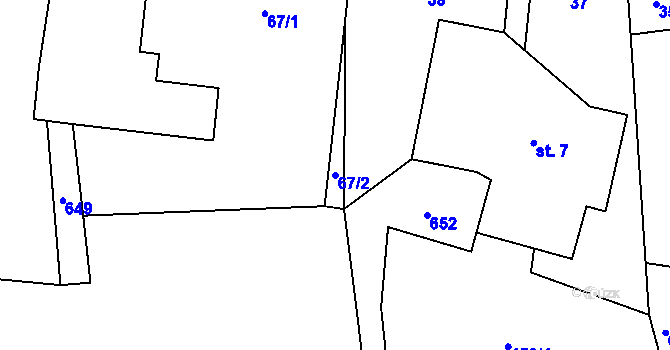 Parcela st. 67/2 v KÚ Tvrdkov, Katastrální mapa