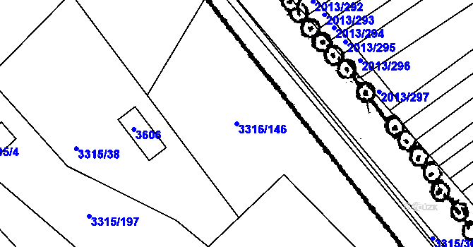 Parcela st. 3316/146 v KÚ Tvrdonice, Katastrální mapa
