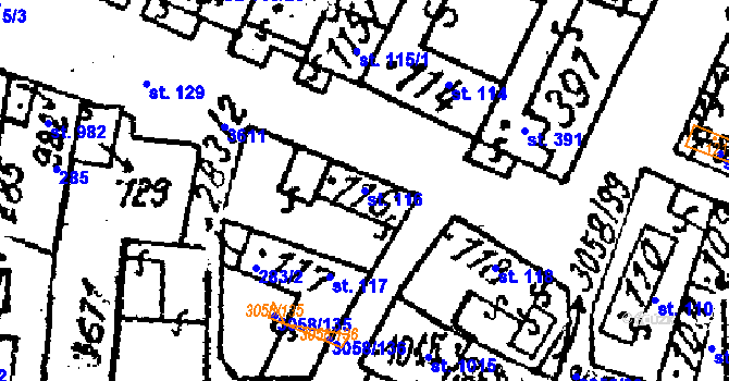 Parcela st. 116 v KÚ Tvrdonice, Katastrální mapa