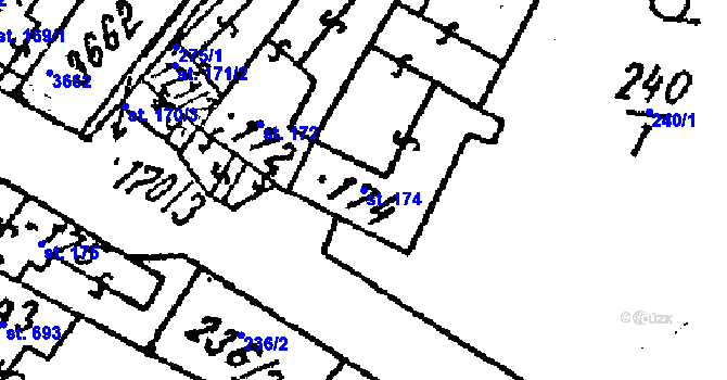 Parcela st. 174 v KÚ Tvrdonice, Katastrální mapa