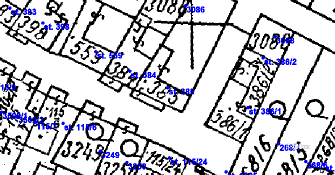 Parcela st. 385 v KÚ Tvrdonice, Katastrální mapa